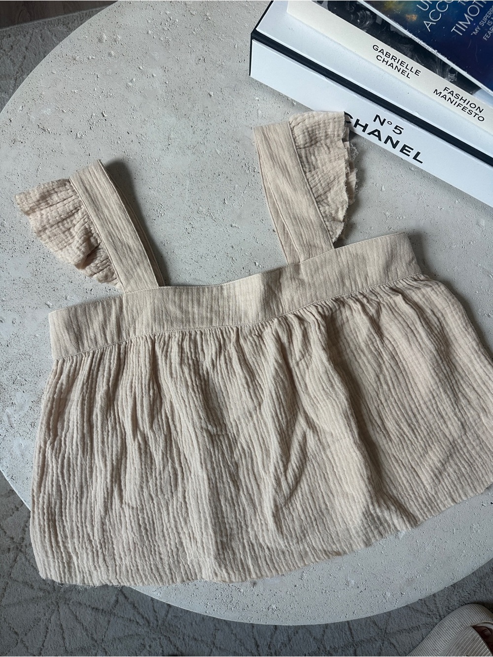 New In Gauzy 100% Cotton Babydoll Cropped Top Tan Lightweight Beachy Boho S - Picture 2 of 6